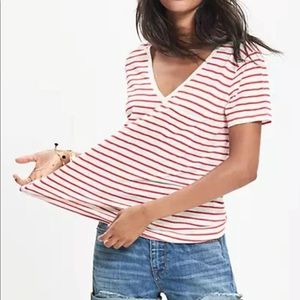 Madewell Theresa Striped V Neck Tee Medium Red